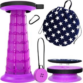ALEVMOOM Collapsible Stool with Cushion,Camping Stool More Sturdy and Lightweight Telescoping Stool Portable Stool Telescopic Stool for Hiking BBQ with Carry Bag&Carabiner Max Load 550lb