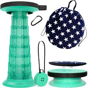 ALEVMOOM Collapsible Stool with Cushion,Camping Stool More Sturdy and Lightweight Telescoping Stool Portable Stool Telescopic Stool for Hiking BBQ with Carry Bag&Carabiner Max Load 550lb