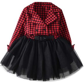 طفل أطفال طفل الفتيات ملابس عيد الميلاد الأحمر منقوشة فستان طويل الأكمام تول توتو فستان حفلة للأميرات ملابس الشتاء in Kuwait