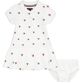 تومي هيليفيغر فستان بولو باكمام قصيرة للفتيات الصغيرات مع فستان سروال متناسق (عبوة من قطعة واحدة) in Kuwait