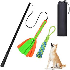 GOOSEEN Flirt Pole for Dog Chase and Tug of War, Interactive Dog Extendable Teaser Wand with Pet Fleece Rope Tether Lure Toy, Flirt Stick for Dogs to Outdoor Exercise & Training for Small Medium Large in Kuwait