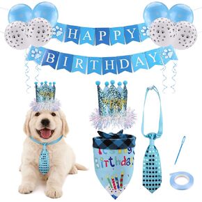 Ownpets Cute Dog Birthday Outfit Set, Princess Puppy Tutu Skirt with Pink Crown, Pearl Necklace, Double Sided Saliva Towel & Birthday Banner for Puppy, Dog, Cat Girl Birthday Parties