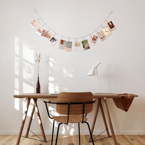 شاشة عرض الصور المعلقة على الحائط من TFu، سلسلة إطار صور DIY مع 12 مشبكًا لتعليق ملاحظات الصور والأعمال الفنية (مشبك تمساح قابل للتعديل) in Kuwait