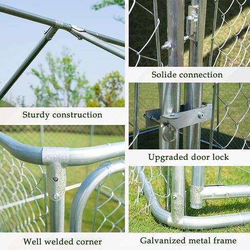 بيت الكلب الكبير في الهواء الطلق من JOHUNT، سياج الكلب العقلي شديد التحمل مع غطاء مقاوم للماء والأشعة فوق البنفسجية، بيت الكلب بيت الكلب المجلفن للفناء الخلفي، المزرعة، الحديقة (9.8 × 9.8 × 7.3 بوصة) in Kuwait