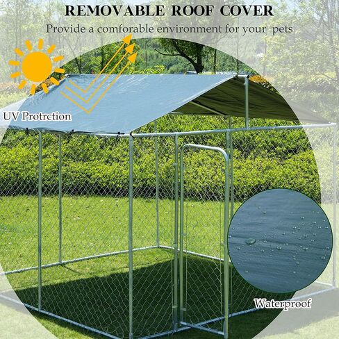بيت الكلب الكبير في الهواء الطلق من JOHUNT، سياج الكلب العقلي شديد التحمل مع غطاء مقاوم للماء والأشعة فوق البنفسجية، بيت الكلب بيت الكلب المجلفن للفناء الخلفي، المزرعة، الحديقة (9.8 × 9.8 × 7.3 بوصة) in Kuwait