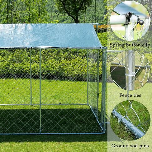 بيت الكلب الكبير في الهواء الطلق من JOHUNT، سياج الكلب العقلي شديد التحمل مع غطاء مقاوم للماء والأشعة فوق البنفسجية، بيت الكلب بيت الكلب المجلفن للفناء الخلفي، المزرعة، الحديقة (9.8 × 9.8 × 7.3 بوصة) in Kuwait