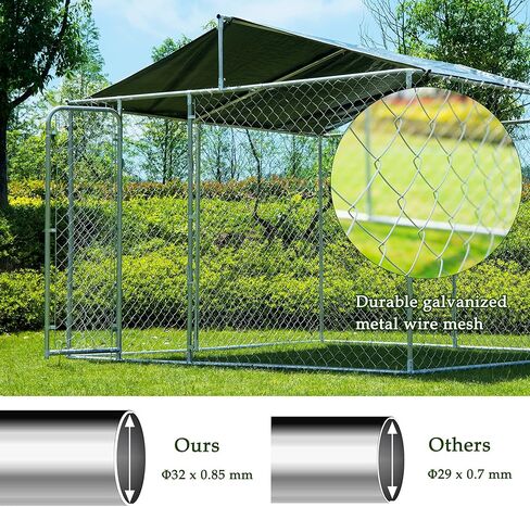 بيت الكلب الكبير في الهواء الطلق من JOHUNT، سياج الكلب العقلي شديد التحمل مع غطاء مقاوم للماء والأشعة فوق البنفسجية، بيت الكلب بيت الكلب المجلفن للفناء الخلفي، المزرعة، الحديقة (9.8 × 9.8 × 7.3 بوصة) in Kuwait