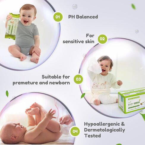 Yugi Green Baby Wipes for Babies Unscented, Made with Renewable Plant Fibers, Plant-Based, Fragrance-Free, for Sensitive Skin, 12 Packs,72 Count,864 wipes in Saudi Arabia