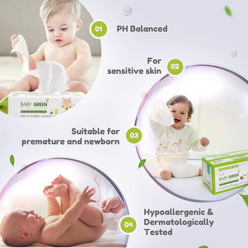 Yugi Green Baby Wipes for Babies Unscented, Made with Renewable Plant Fibers, Plant-Based, Fragrance-Free, for Sensitive Skin, 12 Packs,72 Count,864 wipes in Saudi Arabia