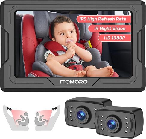 Itomoro Baby Car Camera HD 1080P Dual-Channel Display Car Baby Camera with 2 IR Night Vision Camera, Easily Install 4.3'' Car Camera for Baby with Crystal Clear Wide View for Rear Facing Seat | Easily Install Dual-Channel Display 150° Clear View for 2 Kid in Saudi Arabia