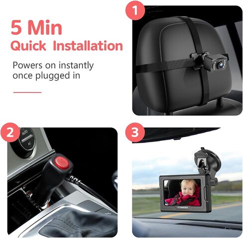 Itomoro Baby Car Camera HD 1080P Dual-Channel Display Car Baby Camera with 2 IR Night Vision Camera, Easily Install 4.3'' Car Camera for Baby with Crystal Clear Wide View for Rear Facing Seat | Easily Install Dual-Channel Display 150° Clear View for 2 Kid in Saudi Arabia