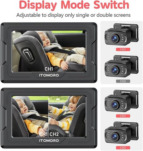 Itomoro Baby Car Camera HD 1080P Dual-Channel Display Car Baby Camera with 2 IR Night Vision Camera, Easily Install 4.3'' Car Camera for Baby with Crystal Clear Wide View for Rear Facing Seat | Easily Install Dual-Channel Display 150° Clear View for 2 Kid in Saudi Arabia