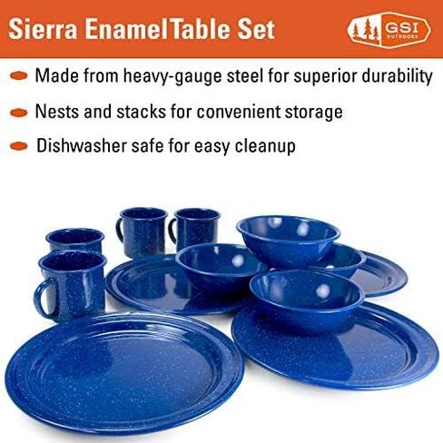 GSI Outdoors Sierra Enamel Table Set for Four with Bowls, Plates and Cups for Camping in Saudi Arabia