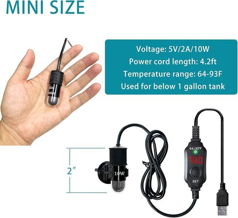 سخان حوض السمك USB من اومي، سخان حوض سمك صغير قابل للتعديل 10/20/30 واط، جهاز تحكم خارجي في درجة الحرارة، شاشة LED، يستخدم لخزان 1-3 جالون in Kuwait