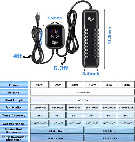 AQQA Submersible Aquarium Heater,100W/200W/300W/500W/800W/1000W/1200W in Kuwait