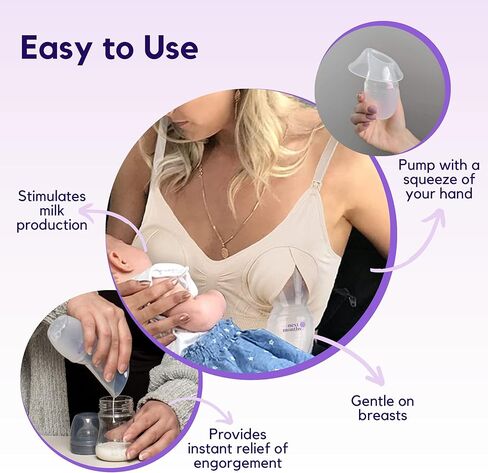 أساسيات الرضاعة الطبيعية بمضخة الثدي اليدوية لمدة 9 أشهر - مضخة الثدي السيليكون للأمهات الجدد، استحمام الطفل - جامع حليب الثدي 3.8 أونصة - سهلة الاستخدام ومحمولة in Kuwait