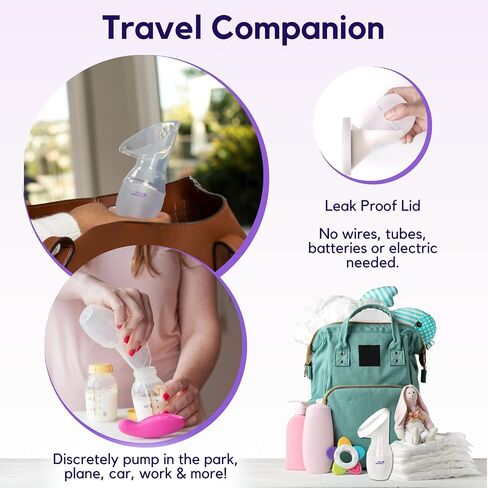 أساسيات الرضاعة الطبيعية بمضخة الثدي اليدوية لمدة 9 أشهر - مضخة الثدي السيليكون للأمهات الجدد، استحمام الطفل - جامع حليب الثدي 3.8 أونصة - سهلة الاستخدام ومحمولة in Kuwait