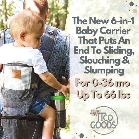 TICO GOODS Baby Carrier with Hip Seat- 6 in 1 Baby Carrier with Seat and Head Support Newborn to Toddler, Baby Carrier Backpack for Men, Kangaroo Baby Carrier 25-60 lbs in Kuwait
