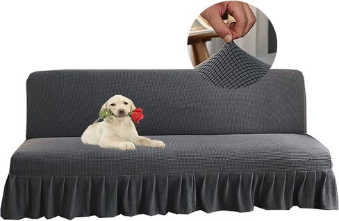 GIANCO FERRO Armless Futon Cover with Skirt Ruffled Stretch Futon Sofa Bed Cover Machine Washable Stain Resistant Futon Couch Cover Charcoal Gray 59"-70.5" in Kuwait