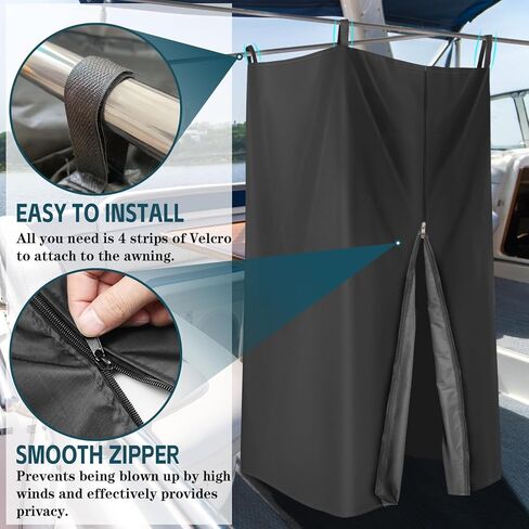 Privacy Tent for Boats 600D Heavy Duty Waterproof Boat Hanging Privacy Tent 27" W x 30" D x 72" H-Black in Kuwait