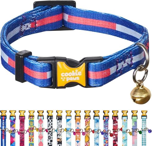 طوق للقطط من كوكي باوز قابل للفصل مع جرس - أطواق قطط لطيفة للقطط الأولاد والقطط البنات، طوق قطط قابل للتعديل، أبازيم أمان سريعة الفك | التاكو | البرتقالي in Kuwait