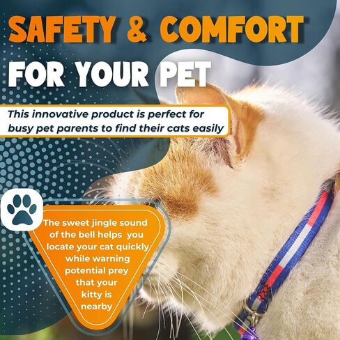 طوق للقطط من كوكي باوز قابل للفصل مع جرس - أطواق قطط لطيفة للقطط الأولاد والقطط البنات، طوق قطط قابل للتعديل، أبازيم أمان سريعة الفك | التاكو | البرتقالي in Kuwait