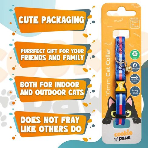 طوق للقطط من كوكي باوز قابل للفصل مع جرس - أطواق قطط لطيفة للقطط الأولاد والقطط البنات، طوق قطط قابل للتعديل، أبازيم أمان سريعة الفك | التاكو | البرتقالي in Kuwait