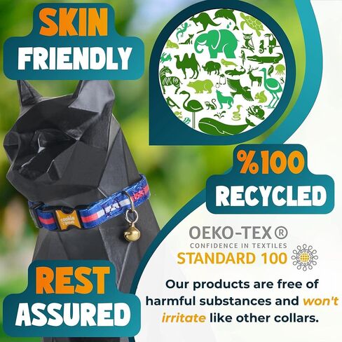 طوق للقطط من كوكي باوز قابل للفصل مع جرس - أطواق قطط لطيفة للقطط الأولاد والقطط البنات، طوق قطط قابل للتعديل، أبازيم أمان سريعة الفك | التاكو | البرتقالي in Kuwait