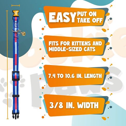 طوق للقطط من كوكي باوز قابل للفصل مع جرس - أطواق قطط لطيفة للقطط الأولاد والقطط البنات، طوق قطط قابل للتعديل، أبازيم أمان سريعة الفك | التاكو | البرتقالي in Kuwait