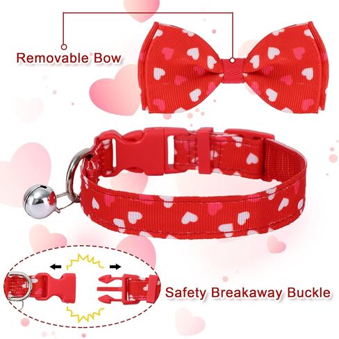 Whaline 2 Pack Valentine's Buffalo Plaid Cat Collars with Bow Tie and Bells Red White Heart Pattern Pet Bow tie Collar Adjustable Cat Collar for Valentine's Day Kitten Cat Puppy Dogs Pet Rabbit in Saudi Arabia
