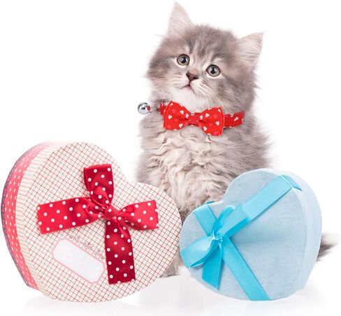 Whaline 2 Pack Valentine's Buffalo Plaid Cat Collars with Bow Tie and Bells Red White Heart Pattern Pet Bow tie Collar Adjustable Cat Collar for Valentine's Day Kitten Cat Puppy Dogs Pet Rabbit in Saudi Arabia