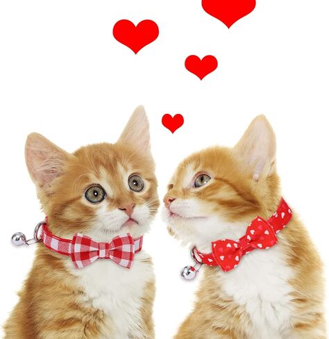 Whaline 2 Pack Valentine's Buffalo Plaid Cat Collars with Bow Tie and Bells Red White Heart Pattern Pet Bow tie Collar Adjustable Cat Collar for Valentine's Day Kitten Cat Puppy Dogs Pet Rabbit in Saudi Arabia