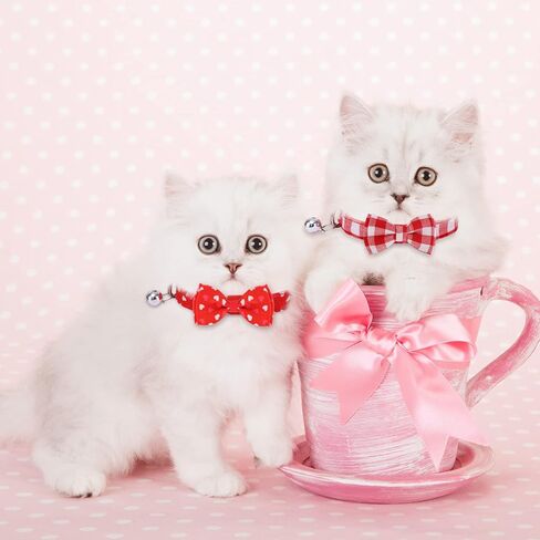 Whaline 2 Pack Valentine's Buffalo Plaid Cat Collars with Bow Tie and Bells Red White Heart Pattern Pet Bow tie Collar Adjustable Cat Collar for Valentine's Day Kitten Cat Puppy Dogs Pet Rabbit in Saudi Arabia