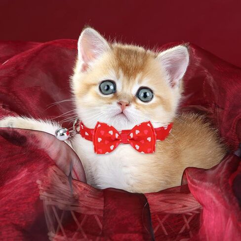 Whaline 2 Pack Valentine's Buffalo Plaid Cat Collars with Bow Tie and Bells Red White Heart Pattern Pet Bow tie Collar Adjustable Cat Collar for Valentine's Day Kitten Cat Puppy Dogs Pet Rabbit in Saudi Arabia