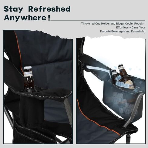 Overmont Oversized Folding Camping Chair 2Pack - 385lbs Support with Padded Cushion Cooler Pockets - Heavy Duty Collapsible Chairs for Sports Garden Beach Fishing in Kuwait