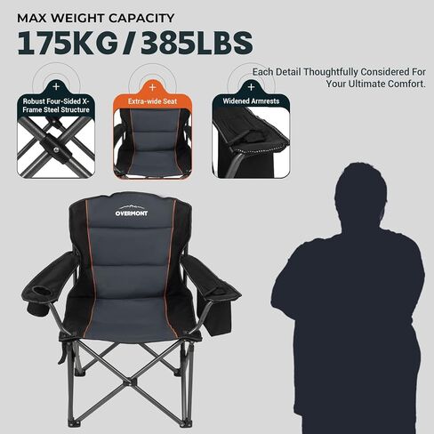 Overmont Oversized Folding Camping Chair 2Pack - 385lbs Support with Padded Cushion Cooler Pockets - Heavy Duty Collapsible Chairs for Sports Garden Beach Fishing in Kuwait