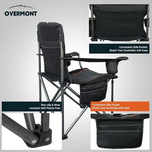 Overmont Oversized Folding Camping Chair 2Pack - 385lbs Support with Padded Cushion Cooler Pockets - Heavy Duty Collapsible Chairs for Sports Garden Beach Fishing in Kuwait