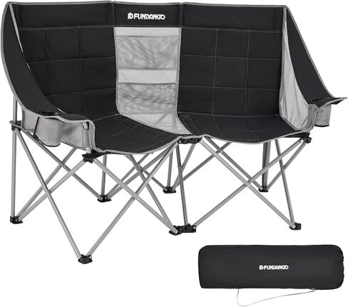 Loveseat Camping Chairs Adults 2 Person Oversized Double Camping Chair for Outside Picnic Beach Travel, Love Seat Camp Chair, Oversized, Black/Grey in Kuwait