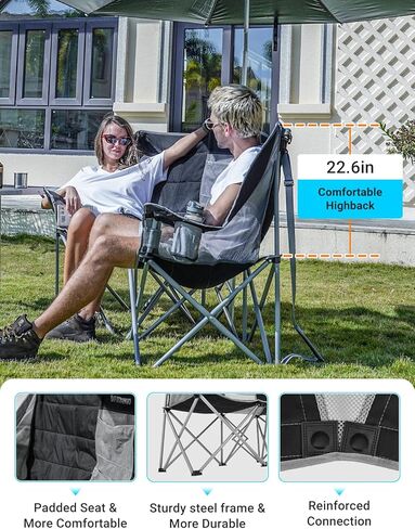 Loveseat Camping Chairs Adults 2 Person Oversized Double Camping Chair for Outside Picnic Beach Travel, Love Seat Camp Chair, Oversized, Black/Grey in Kuwait