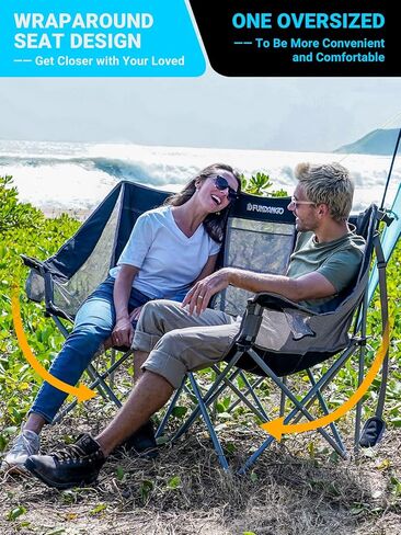 Loveseat Camping Chairs Adults 2 Person Oversized Double Camping Chair for Outside Picnic Beach Travel, Love Seat Camp Chair, Oversized, Black/Grey in Kuwait