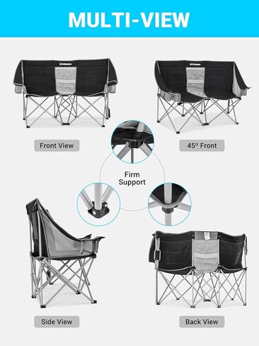 Loveseat Camping Chairs Adults 2 Person Oversized Double Camping Chair for Outside Picnic Beach Travel, Love Seat Camp Chair, Oversized, Black/Grey in Kuwait