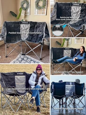 Loveseat Camping Chairs Adults 2 Person Oversized Double Camping Chair for Outside Picnic Beach Travel, Love Seat Camp Chair, Oversized, Black/Grey in Kuwait