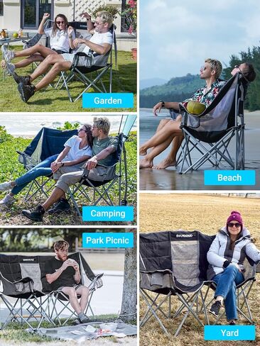 Loveseat Camping Chairs Adults 2 Person Oversized Double Camping Chair for Outside Picnic Beach Travel, Love Seat Camp Chair, Oversized, Black/Grey in Kuwait