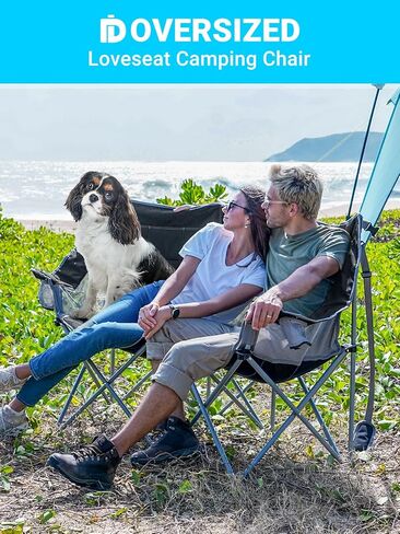 Loveseat Camping Chairs Adults 2 Person Oversized Double Camping Chair for Outside Picnic Beach Travel, Love Seat Camp Chair, Oversized, Black/Grey in Kuwait
