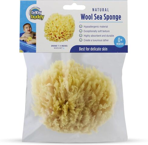 Baby Buddy Natural Wool Sea Sponge, Baby Bath Sponge, Soft on Tender Skin, Hypoallergenic, Brown, 4.5in, 4 Count in Saudi Arabia