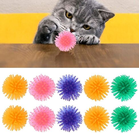 Zerodis 10 Pcs Cat Colorful Ball Toys,Portable Catch Playing Toys TPR Thorn Pet Kitten Exerciser Interactive Balls in Saudi Arabia