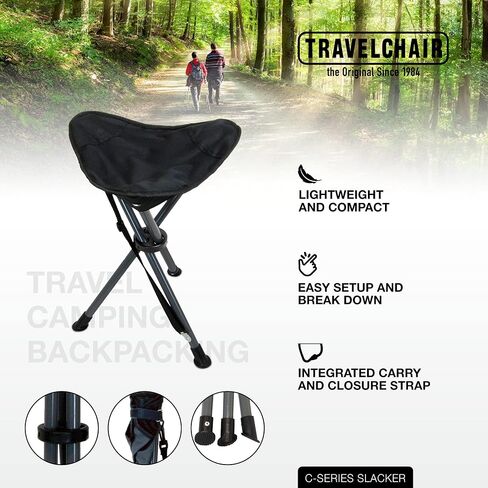 Travel Chair C-Series Slacker™ Folding Tripod, Portable Chair for Outdoor Adventures, Lighter Version of The Original Slacker™ Stool, Black in Kuwait