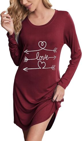 Ekouaer Women Long Sleeve Nightgown Cute Printed Sleepwear Dress Knee Length Pajama Nightshirt in Saudi Arabia
