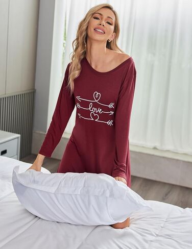 Ekouaer Women Long Sleeve Nightgown Cute Printed Sleepwear Dress Knee Length Pajama Nightshirt in Saudi Arabia