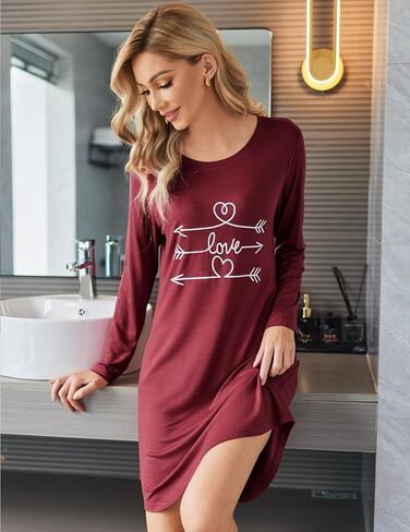 Ekouaer Women Long Sleeve Nightgown Cute Printed Sleepwear Dress Knee Length Pajama Nightshirt in Saudi Arabia